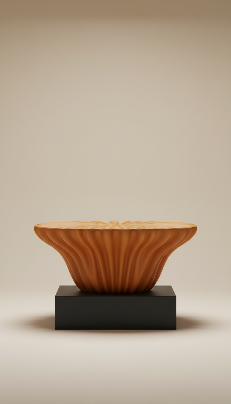 Ochre Rippled Table Object In Glazed Ceramic